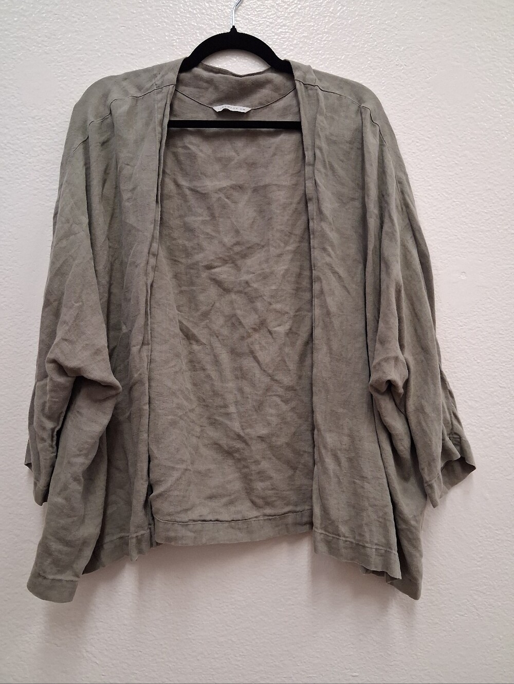 Linenfox Olive Green Linen Open Front Jacket
